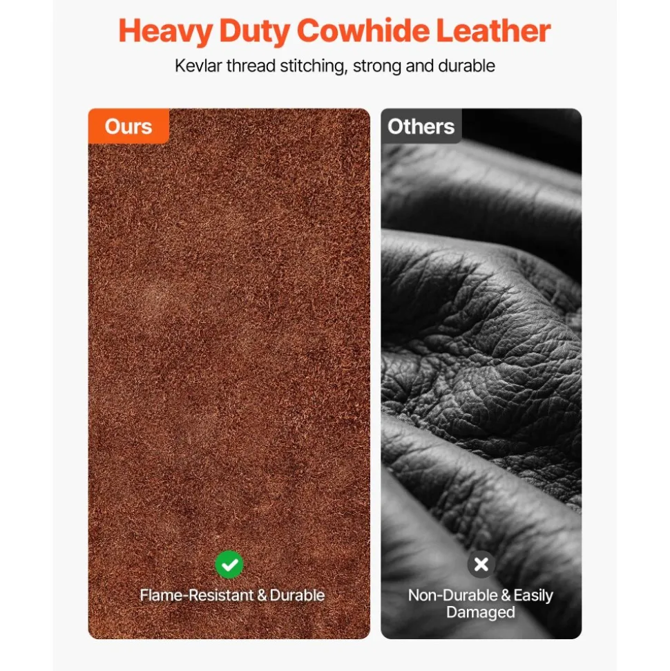VEVOR Leather Welding Apron Split Leg, Heavy Duty Cowhide Flame Resistant Welding Pants for Men Women, Heat-Resistant Safety Apron with 3 Pockets for Woodworking, Gardening, Blacksmithing, XL-Size