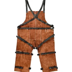 VEVOR Leather Welding Apron Split Leg, Heavy Duty Cowhide Flame Resistant Welding Pants for Men Women, Heat-Resistant Safety Apron with 3 Pockets for Woodworking, Gardening, Blacksmithing, XL-Size