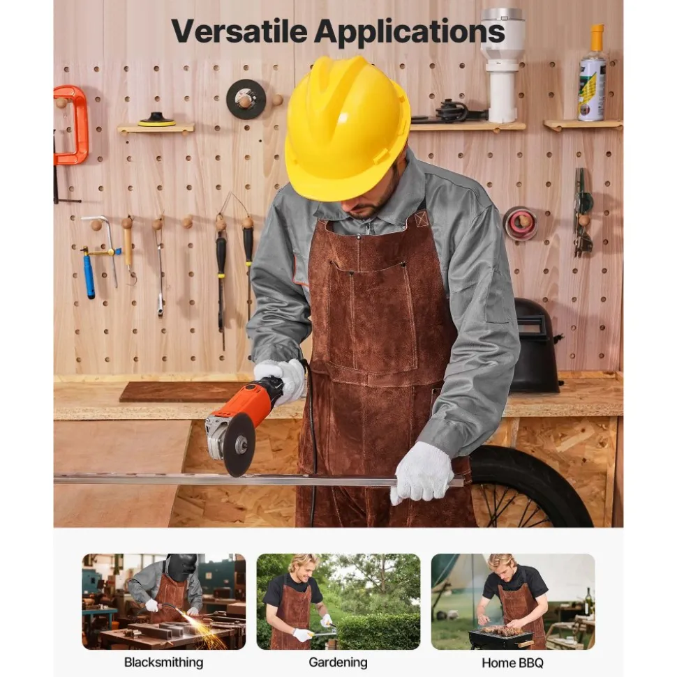VEVOR Leather Welding Apron Split Leg, Heavy Duty Cowhide Flame Resistant Welding Pants for Men Women, Heat-Resistant Safety Apron with 3 Pockets for Woodworking, Gardening, Blacksmithing, XL-Size