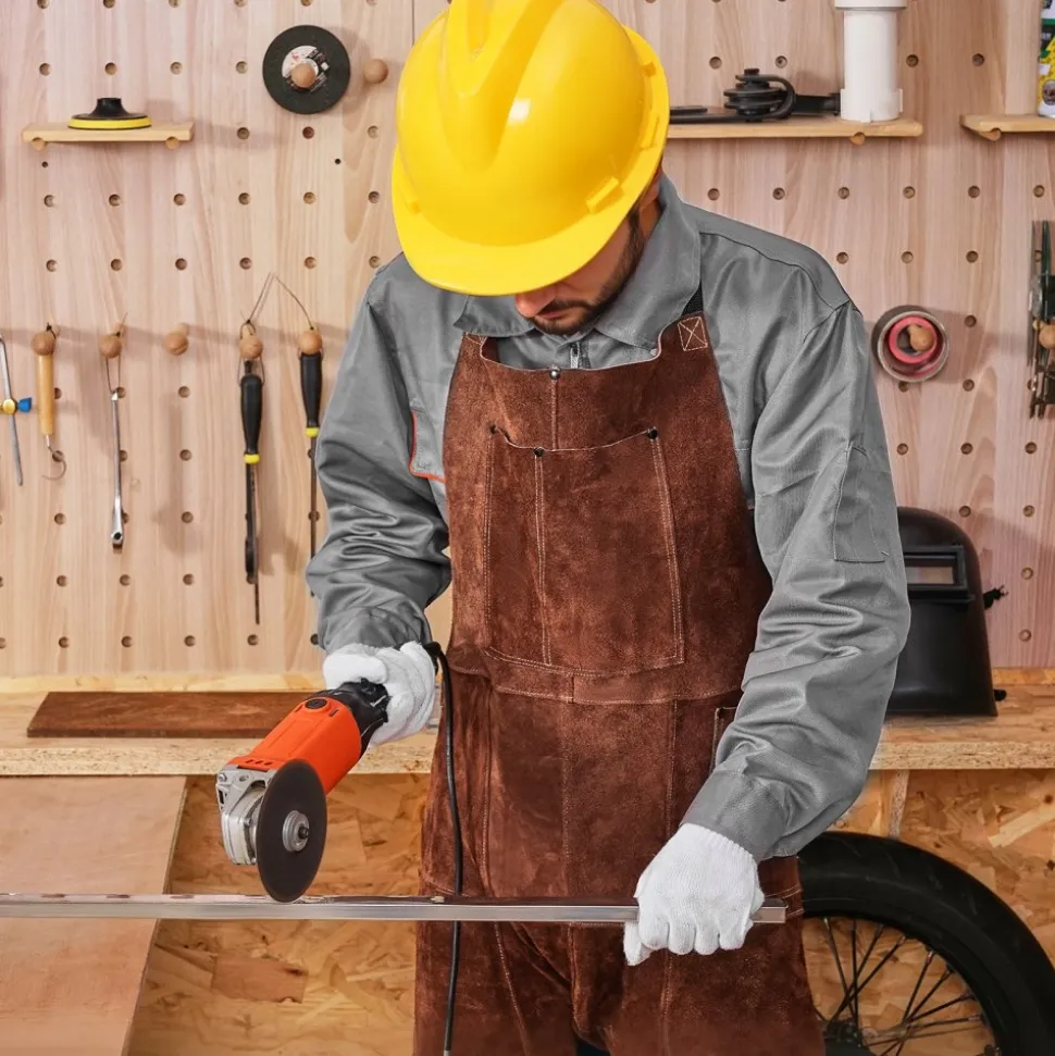 VEVOR Leather Welding Apron Split Leg, Heavy Duty Cowhide Flame Resistant Welding Pants for Men Women, Heat-Resistant Safety Apron with 3 Pockets for Woodworking, Gardening, Blacksmithing, L-Size