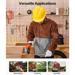 VEVOR Leather Welding Cape Sleeve, Heavy Duty Flame Resistant Cowhide Safety Cape Sleeves for Men Women, Heat-Resistant for Welding, Blacksmithing, Woodworking, Gardening, L-Size