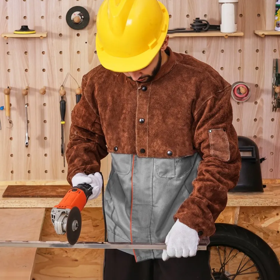 VEVOR Leather Welding Cape Sleeve, Heavy Duty Flame Resistant Cowhide Safety Cape Sleeves for Men Women, Heat-Resistant for Welding, Blacksmithing, Woodworking, Gardening, XXL-Size