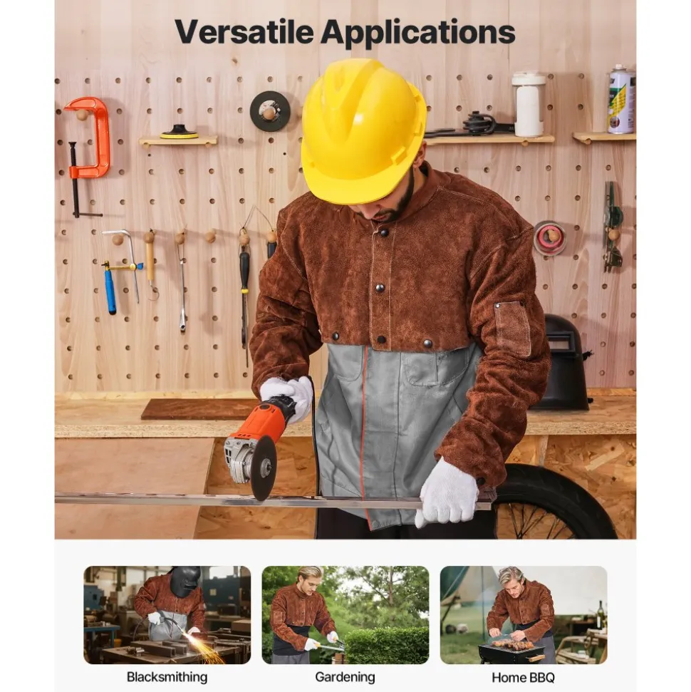 VEVOR Leather Welding Cape Sleeve, Heavy Duty Flame Resistant Cowhide Safety Cape Sleeves for Men Women, Heat-Resistant for Welding, Blacksmithing, Woodworking, Gardening, XXL-Size