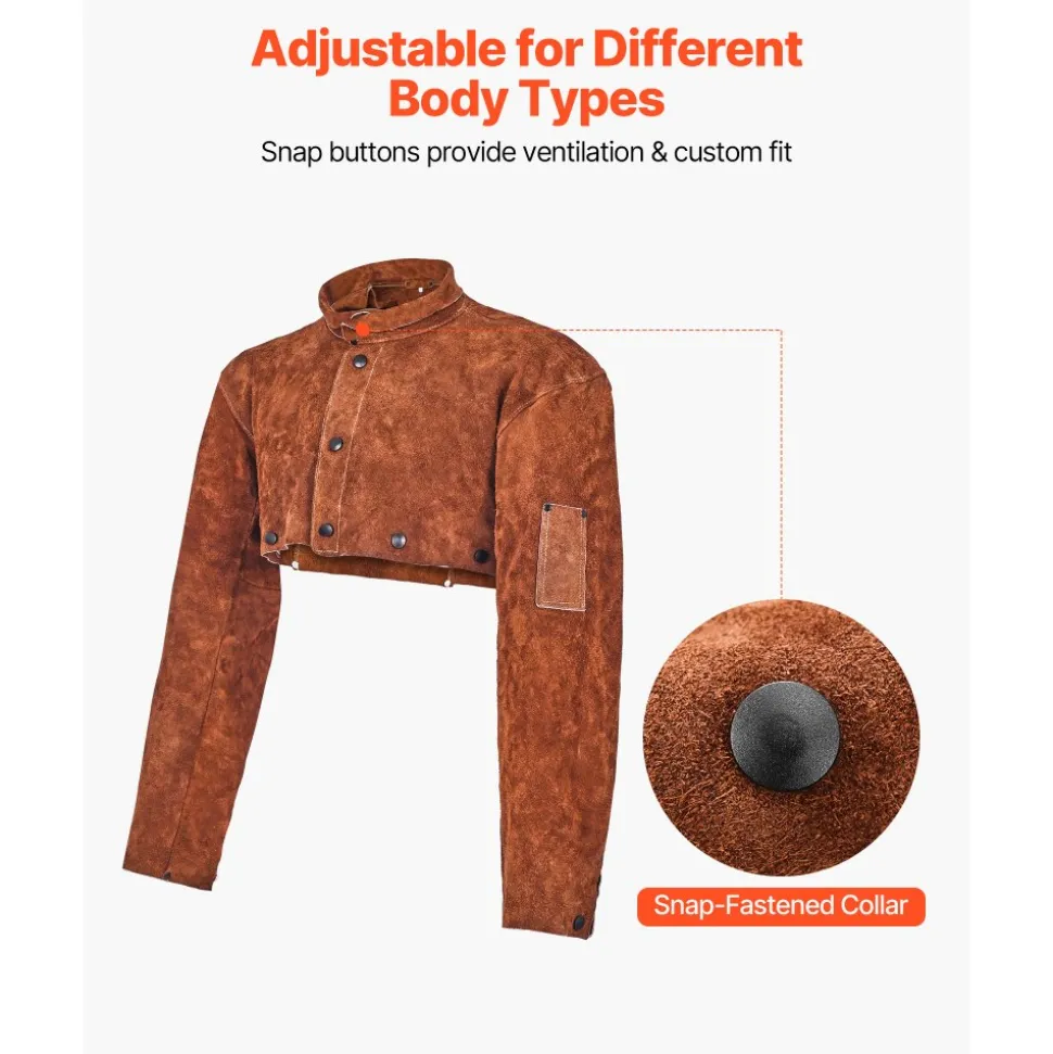 VEVOR Leather Welding Cape Sleeve, Heavy Duty Flame Resistant Cowhide Safety Cape Sleeves for Men Women, Heat-Resistant for Welding, Blacksmithing, Woodworking, Gardening, XXL-Size