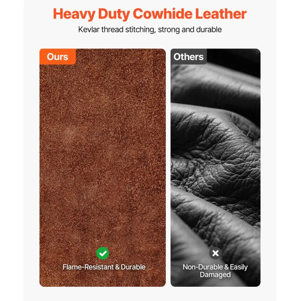VEVOR Leather Welding Cape Sleeve, Heavy Duty Flame Resistant Cowhide Safety Cape Sleeves for Men Women, Heat-Resistant for Welding, Blacksmithing, Woodworking, Gardening, XXL-Size