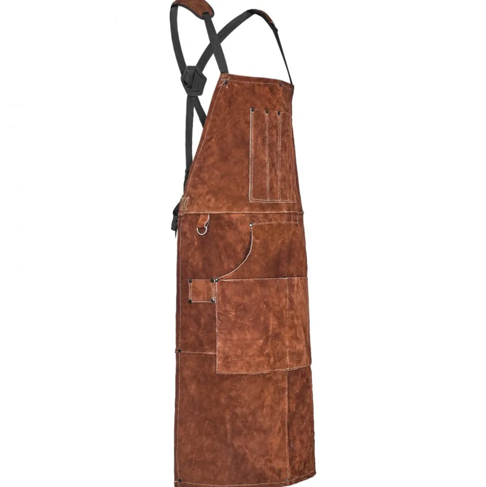 VEVOR Leather Welding Work Apron, Heavy Duty Cowhide Flame Resistant Welding Apron, Heat-Resistant Blacksmith Welder Aprons with 6 Tool Pockets for Woodworking, Gardening, BBQ
