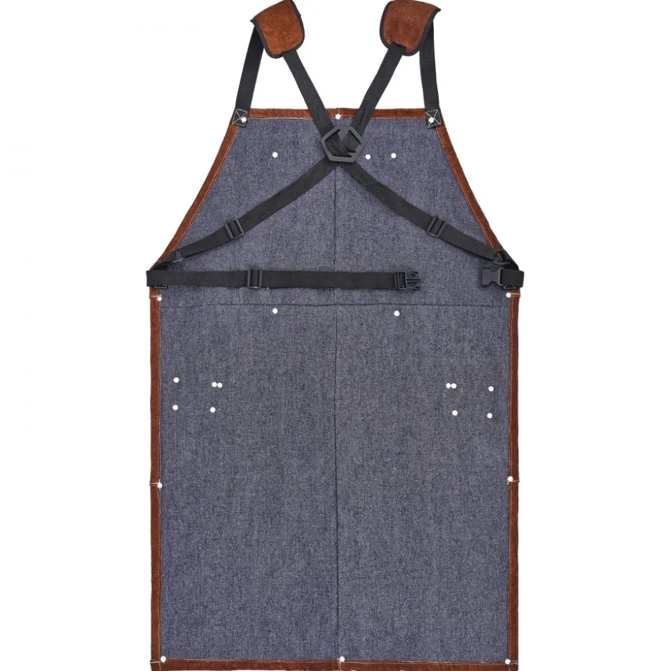 VEVOR Leather Welding Work Apron, Heavy Duty Cowhide Flame Resistant Welding Apron, Heat-Resistant Blacksmith Welder Aprons with 6 Tool Pockets for Woodworking, Gardening, BBQ
