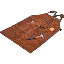 VEVOR Leather Welding Work Apron, Heavy Duty Cowhide Flame Resistant Welding Apron, Heat-Resistant Blacksmith Welder Aprons with 6 Tool Pockets for Woodworking, Gardening, BBQ