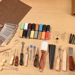 VEVOR Leather Working Tools Kit, 92 PCS Leather Craft Tools with Portable Leather Storage Bag, Engraving Punching Sewing Stamping Sanding Tools, Ideal for Beginners DIY Enthusiasts and Professionals
