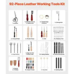 VEVOR Leather Working Tools Kit, 92 PCS Leather Craft Tools with Portable Leather Storage Bag, Engraving Punching Sewing Stamping Sanding Tools, Ideal for Beginners DIY Enthusiasts and Professionals