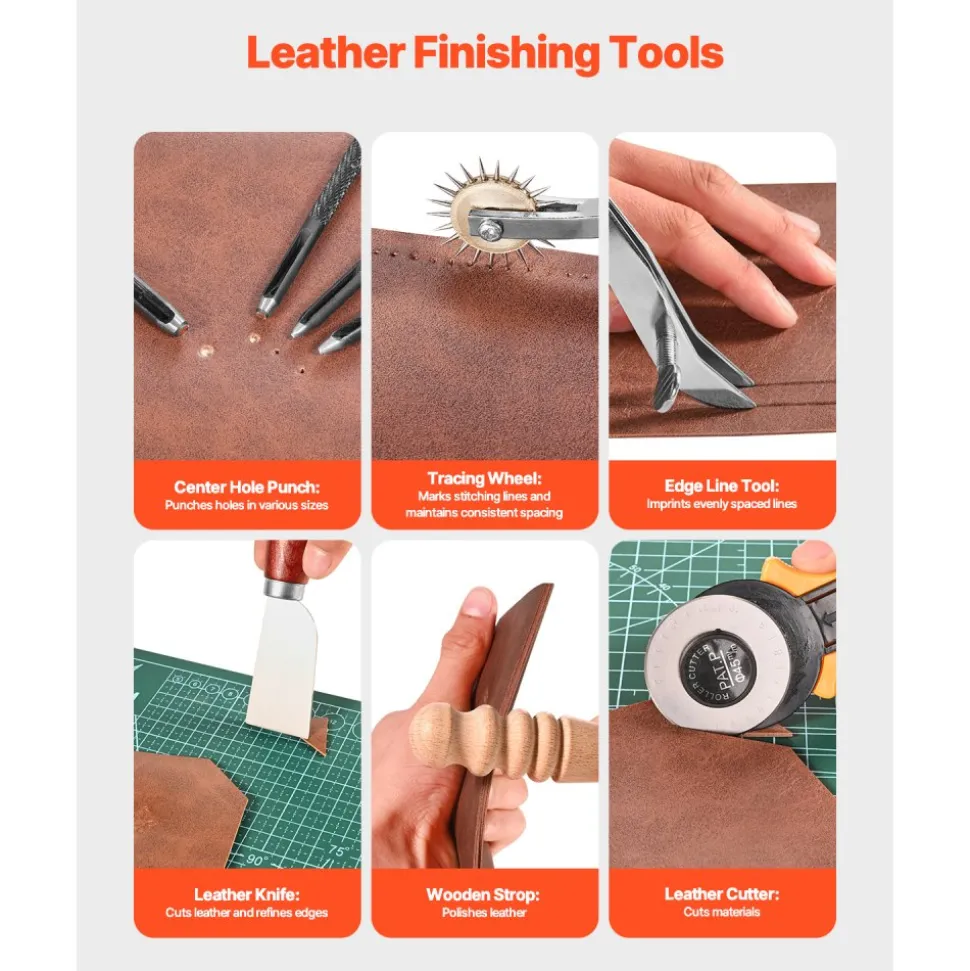 VEVOR Leather Working Tools Kit, 61 PCS Leather Craft Tools with Portable Canvas Storage Bag, Engraving Punching Sewing Stamping Sanding Tools, Ideal for Beginners DIY Enthusiasts and Professionals