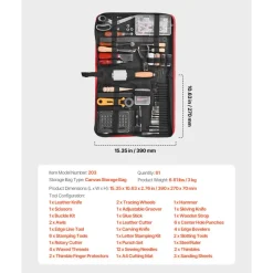 VEVOR Leather Working Tools Kit, 61 PCS Leather Craft Tools with Portable Canvas Storage Bag, Engraving Punching Sewing Stamping Sanding Tools, Ideal for Beginners DIY Enthusiasts and Professionals