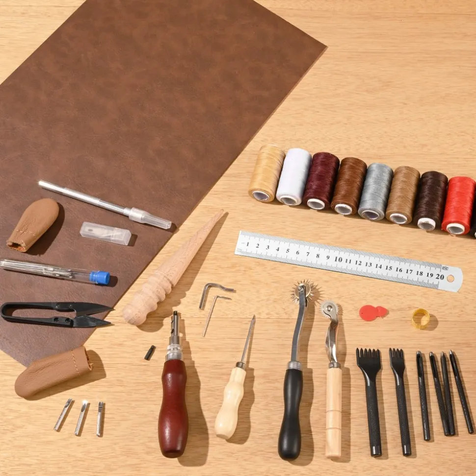 VEVOR Leather Working Tools Kit, 38 PCS Leather Craft Tools with Portable Canvas Storage Bag, Engraving Punching Sewing Stamping Cutting Tools, Ideal for Beginners DIY Enthusiasts and Professionals