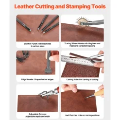 VEVOR Leather Working Tools Kit, 38 PCS Leather Craft Tools with Portable Canvas Storage Bag, Engraving Punching Sewing Stamping Cutting Tools, Ideal for Beginners DIY Enthusiasts and Professionals