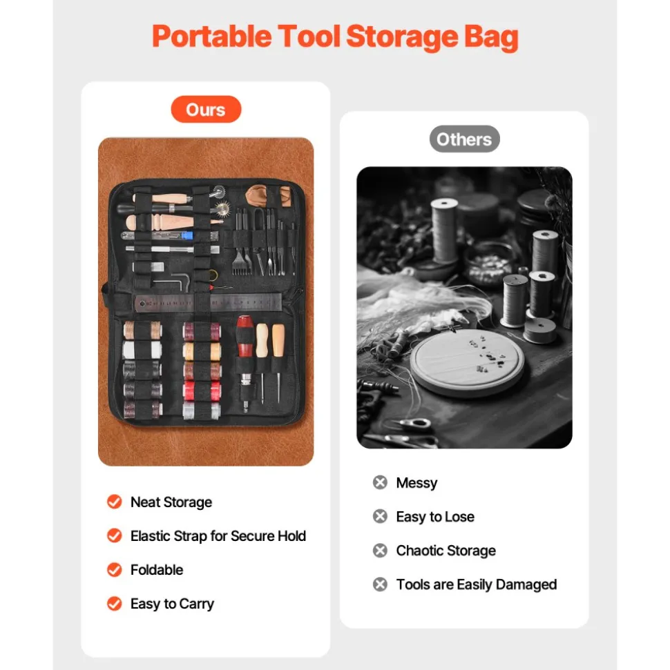 VEVOR Leather Working Tools Kit, 38 PCS Leather Craft Tools with Portable Canvas Storage Bag, Engraving Punching Sewing Stamping Cutting Tools, Ideal for Beginners DIY Enthusiasts and Professionals