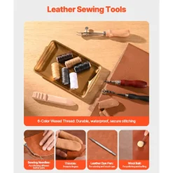 VEVOR Leather Working Tools Kit, 59 PCS Leather Craft Tools with Portable Canvas Storage Bag, Engraving Punching Sewing Stamping Sanding Tools, Ideal for Beginners DIY Enthusiasts and Professionals