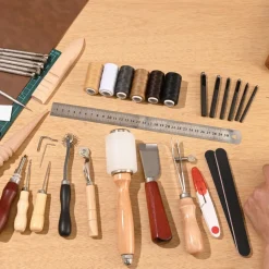 VEVOR Leather Working Tools Kit, 59 PCS Leather Craft Tools with Portable Canvas Storage Bag, Engraving Punching Sewing Stamping Sanding Tools, Ideal for Beginners DIY Enthusiasts and Professionals
