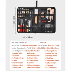 VEVOR Leather Working Tools Kit, 59 PCS Leather Craft Tools with Portable Canvas Storage Bag, Engraving Punching Sewing Stamping Sanding Tools, Ideal for Beginners DIY Enthusiasts and Professionals