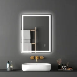 VEVOR LED Bathroom Mirror, 28" x 36" LED Bathroom Vanity Mirror with Frontlit and Backlit, Anti-Fog Memory Mirror with Lights, Stepless 3 Colors Temperature Dimmable Bathroom Mirror, Wall Mounted