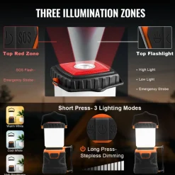 VEVOR LED Camping Lantern, All-in-one, 1000LM, 360° Illumination, 4 Lighting Modes, Battery Powered Light, Outdoor Robust Flashlight, Built to Last Light, Ideal for Hiking Fishing Outages Repairs