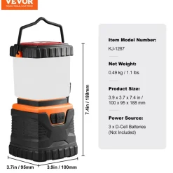 VEVOR LED Camping Lantern, All-in-one, 1000LM, 360° Illumination, 4 Lighting Modes, Battery Powered Light, Outdoor Robust Flashlight, Built to Last Light, Ideal for Hiking Fishing Outages Repairs