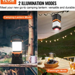 VEVOR LED Camping Lantern, All-in-one, 1000LM, 360° Illumination, 4 Lighting Modes, Battery Powered Light, Outdoor Robust Flashlight, Built to Last Light, Ideal for Hiking Fishing Outages Repairs