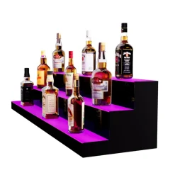 VEVOR LED Lighted Liquor Bottle Display, 3 Tiers 48 Inch Commercial Illuminated Home Bar Shelf, 3 Steps Whiskey Rack Stand, Acrylic Drink Shelves with RF Remote & App Control, and Multicolor lighting