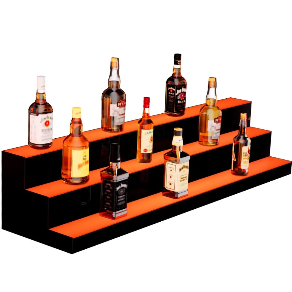 VEVOR LED Lighted Liquor Bottle Display, 3 Tiers 48 Inch Commercial Illuminated Home Bar Shelf, 3 Steps Whiskey Rack Stand, Acrylic Drink Shelves with RF Remote & App Control, and Multicolor lighting
