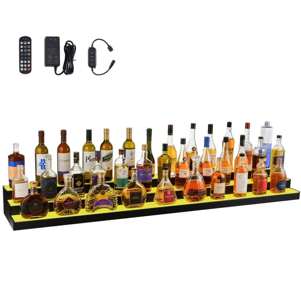 VEVOR LED Lighted Liquor Bottle Display, 3-Tier 70 Inch, Illuminated Home Bar Shelf with RF Remote & App Control, 7 Static Colors, Acrylic Lighted Whiskey Shelf for 52 Bottles, Powered by Adapter Only