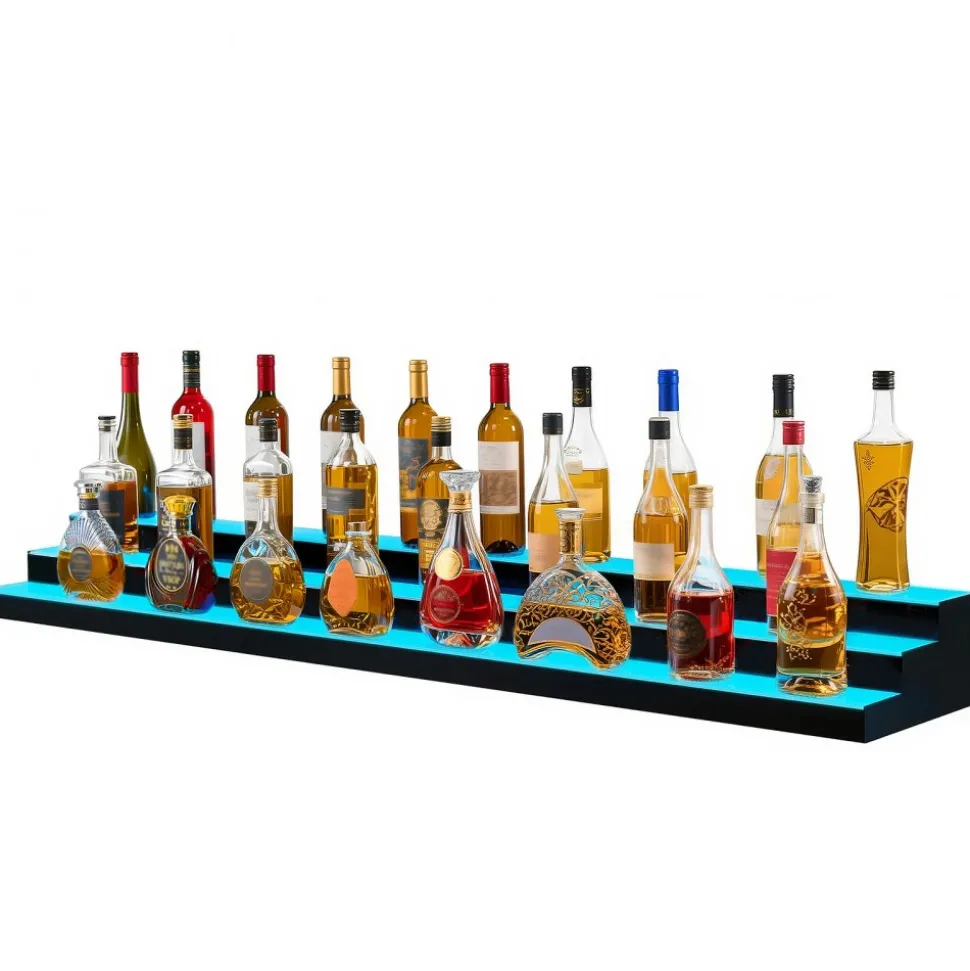 VEVOR LED Lighted Liquor Bottle Display, 3-Tier 70 Inch, Illuminated Home Bar Shelf with RF Remote & App Control, 7 Static Colors, Acrylic Lighted Whiskey Shelf for 52 Bottles, Powered by Adapter Only