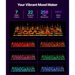 VEVOR LED Lighted Liquor Bottle Display, 3-Tier 70 Inch, Illuminated Home Bar Shelf with RF Remote & App Control, 7 Static Colors, Acrylic Lighted Whiskey Shelf for 52 Bottles, Powered by Adapter Only