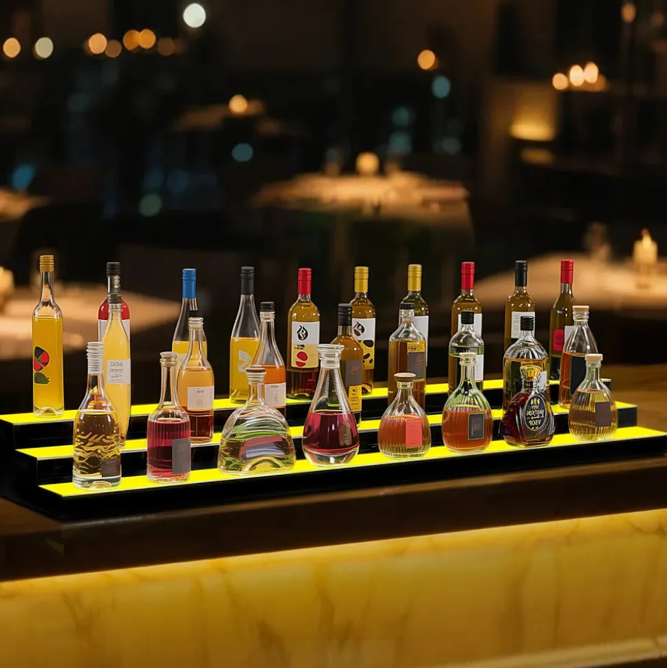 VEVOR LED Lighted Liquor Bottle Display, 3-Tier 70 Inch, Illuminated Home Bar Shelf with RF Remote & App Control, 7 Static Colors, Acrylic Lighted Whiskey Shelf for 52 Bottles, Powered by Adapter Only