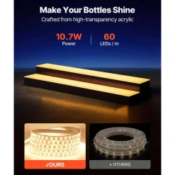 VEVOR LED Lighted Liquor Bottle Display, 4 Tiers 16 Inch Commercial Illuminated Home Bar Shelf, 4 Steps Whiskey Rack Stand, Acrylic Drink Shelves with RF Remote & App Control, and Multicolor lighting
