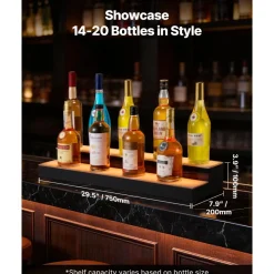 VEVOR LED Lighted Liquor Bottle Display, 4 Tiers 16 Inch Commercial Illuminated Home Bar Shelf, 4 Steps Whiskey Rack Stand, Acrylic Drink Shelves with RF Remote & App Control, and Multicolor lighting