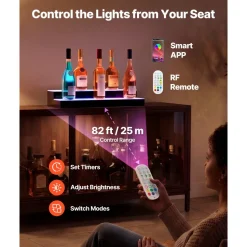VEVOR LED Lighted Liquor Bottle Display, 2 Tiers 24 inches, Supports USB, Acrylic Illuminated Home Bar Shelf Display with RF Remote & App Control, 9 Static Colors, Timing Mode, for 12-16 Bottles