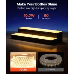 VEVOR LED Lighted Liquor Bottle Display, 2 Tiers 24 inches, Supports USB, Acrylic Illuminated Home Bar Shelf Display with RF Remote & App Control, 9 Static Colors, Timing Mode, for 12-16 Bottles