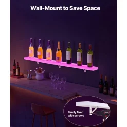 VEVOR LED Lighted Liquor Bottle Display, 3 Tiers 40 Inch Commercial Illuminated Home Bar Shelf, 3 Steps Whiskey Rack Stand, Acrylic Drink Shelves with RF Remote & App Control, and Multicolor lighting