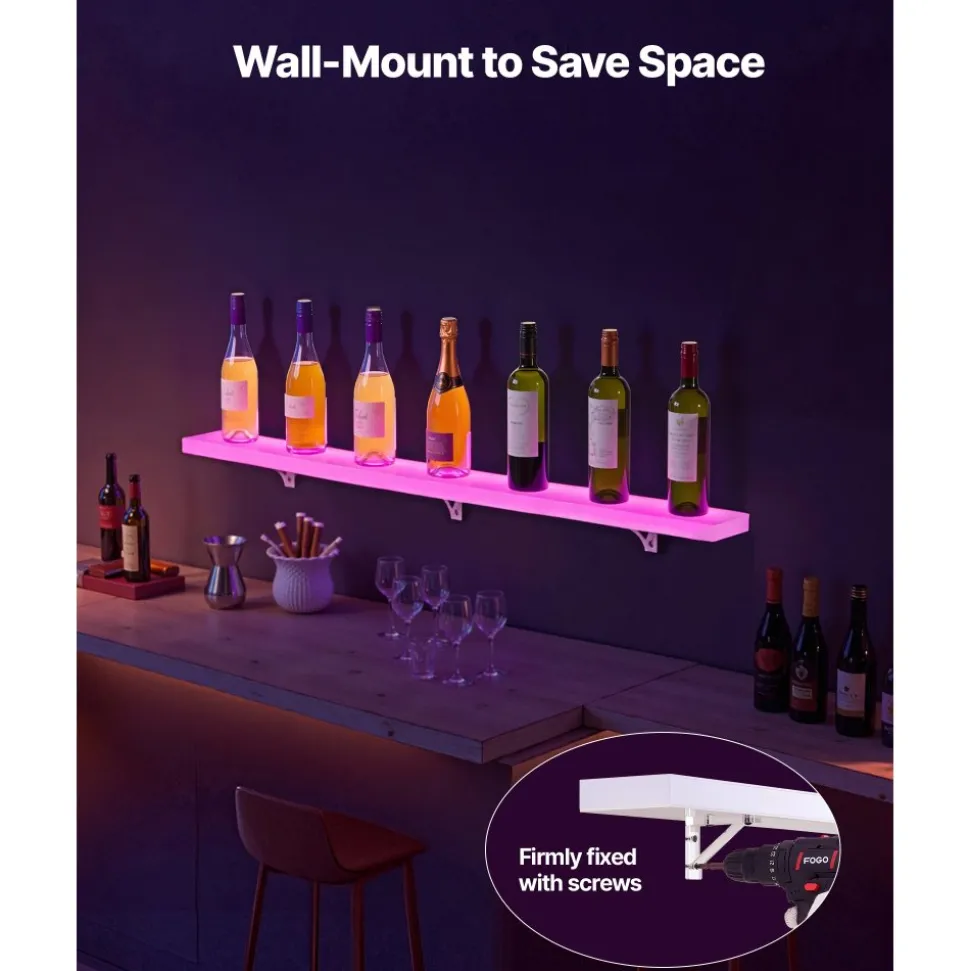 VEVOR LED Lighted Liquor Bottle Display, 3 Tiers 40 Inch Commercial Illuminated Home Bar Shelf, 3 Steps Whiskey Rack Stand, Acrylic Drink Shelves with RF Remote & App Control, and Multicolor lighting