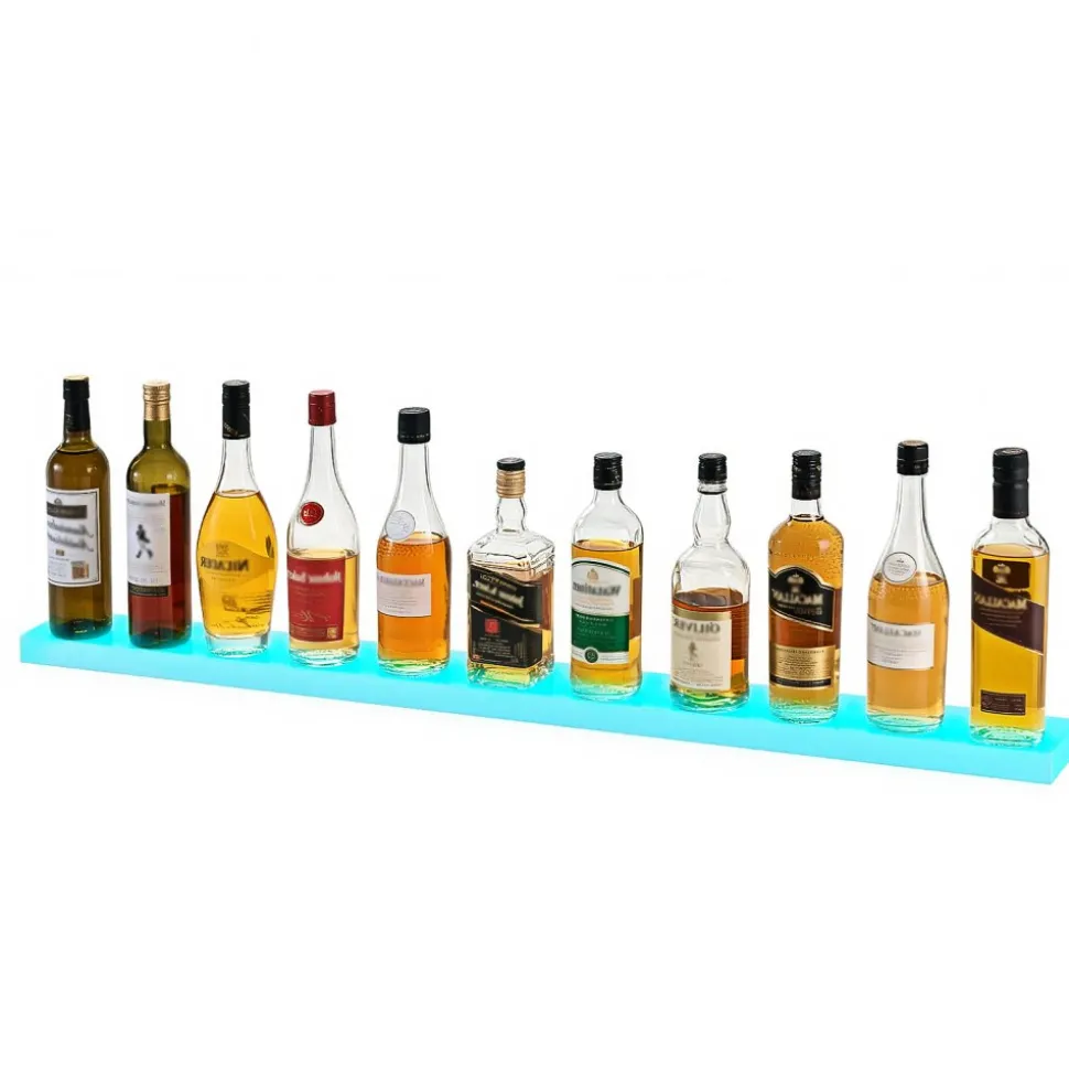VEVOR LED Lighted Liquor Bottle Display, 3 Tiers 40 Inch Commercial Illuminated Home Bar Shelf, 3 Steps Whiskey Rack Stand, Acrylic Drink Shelves with RF Remote & App Control, and Multicolor lighting