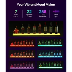 VEVOR LED Lighted Liquor Bottle Display, 3 Tiers 40 Inch Commercial Illuminated Home Bar Shelf, 3 Steps Whiskey Rack Stand, Acrylic Drink Shelves with RF Remote & App Control, and Multicolor lighting