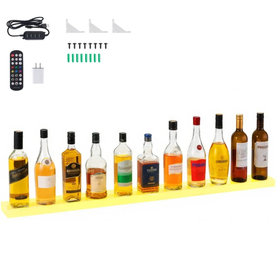 VEVOR LED Lighted Liquor Bottle Display, 3 Tiers 40 Inch Commercial Illuminated Home Bar Shelf, 3 Steps Whiskey Rack Stand, Acrylic Drink Shelves with RF Remote & App Control, and Multicolor lighting