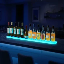 VEVOR LED Lighted Liquor Bottle Display, 3 Tiers 40 Inch Commercial Illuminated Home Bar Shelf, 3 Steps Whiskey Rack Stand, Acrylic Drink Shelves with RF Remote & App Control, and Multicolor lighting