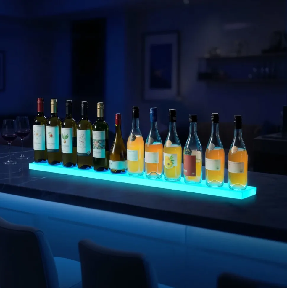 VEVOR LED Lighted Liquor Bottle Display, 3 Tiers 40 Inch Commercial Illuminated Home Bar Shelf, 3 Steps Whiskey Rack Stand, Acrylic Drink Shelves with RF Remote & App Control, and Multicolor lighting