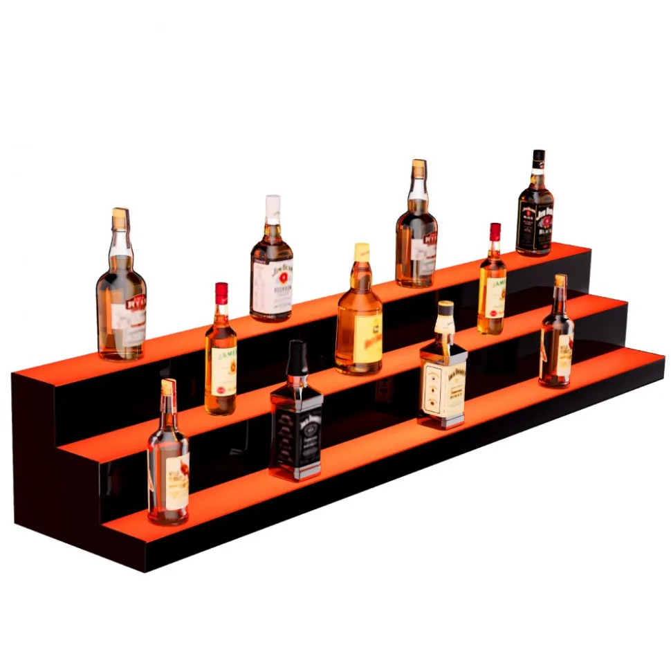 VEVOR LED Lighted Liquor Bottle Display, 3 Tiers 60 Inch Commercial Illuminated Home Bar Shelf, 3 Steps Whiskey Rack Stand, Acrylic Drink Shelves with RF Remote & App Control, and Multicolor lighting