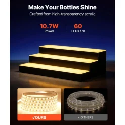VEVOR LED Lighted Liquor Bottle Display, 3 Tiers 24 inches, Supports USB, Acrylic Illuminated Home Bar Shelf Display with RF Remote & App Control, 9 Static Colors, Timing Mode, for 18-24 Bottles