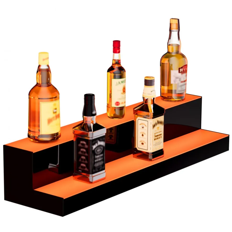 VEVOR LED Lighted Liquor Bottle Display, 2 Tiers 30 Inch Commercial Illuminated Home Bar Shelf, 2 Steps Whiskey Rack Stand, Acrylic Drink Shelves with RF Remote & App Control, and Multicolor lighting