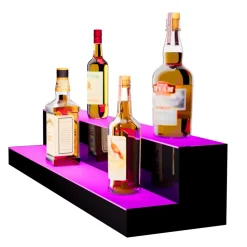 VEVOR LED Lighted Liquor Bottle Display, 2 Tiers 30 Inch Commercial Illuminated Home Bar Shelf, 2 Steps Whiskey Rack Stand, Acrylic Drink Shelves with RF Remote & App Control, and Multicolor lighting