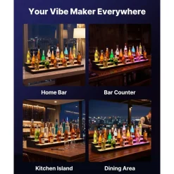 VEVOR LED Lighted Liquor Bottle Display, 3 Tiers 48 inches, Acrylic Illuminated Home Bar Shelf Display with RF Remote & App Control, DIY Setup with Type-C Cables, 9 Static Colors, for 36-48 Bottles