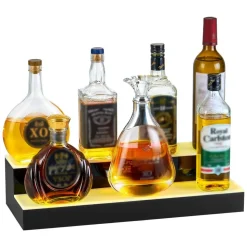 VEVOR LED Lighted Liquor Bottle Display, 2 Tiers 20 Inches Whiskey Rack, Supports USB, Illuminated Home Bar Shelf with RF Remote & App Control, 9 Static Colors, Acrylic Lighted Shelf for 10 Bottles