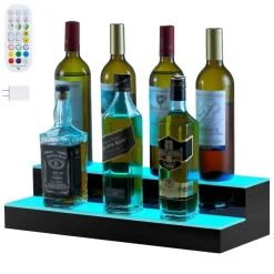 VEVOR LED Lighted Liquor Bottle Display, 2 Tiers 20 Inches Whiskey Rack, Supports USB, Illuminated Home Bar Shelf with RF Remote & App Control, 9 Static Colors, Acrylic Lighted Shelf for 10 Bottles